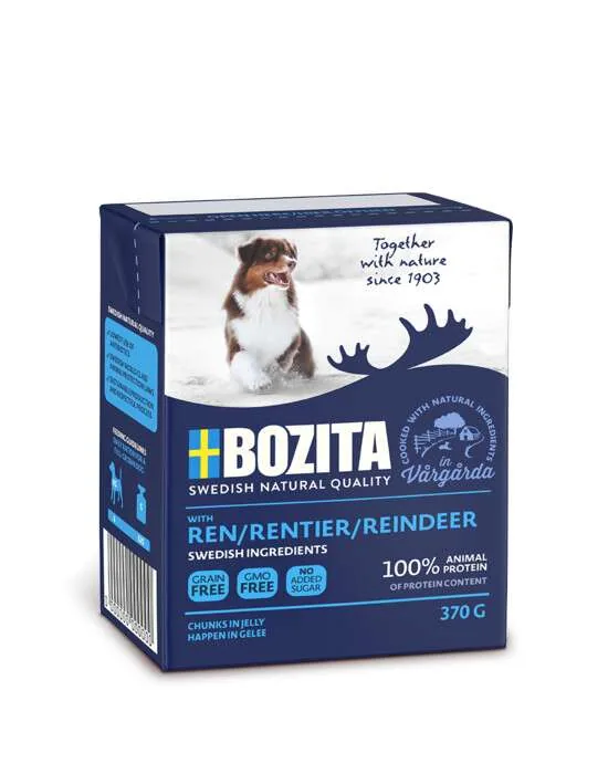 Förpackning med Bozita Reindeer Chunks in Jelly, 370 g