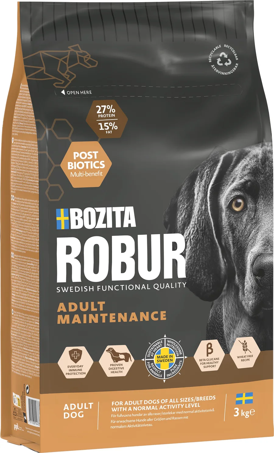 Påse med Bozita Robur Adult Maintenance torrfoder, 3 kg