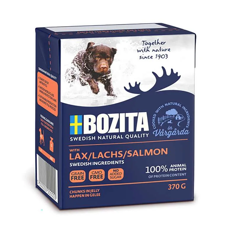 Förpackning med Bozita Salmon Chunks in Jelly, 370 g