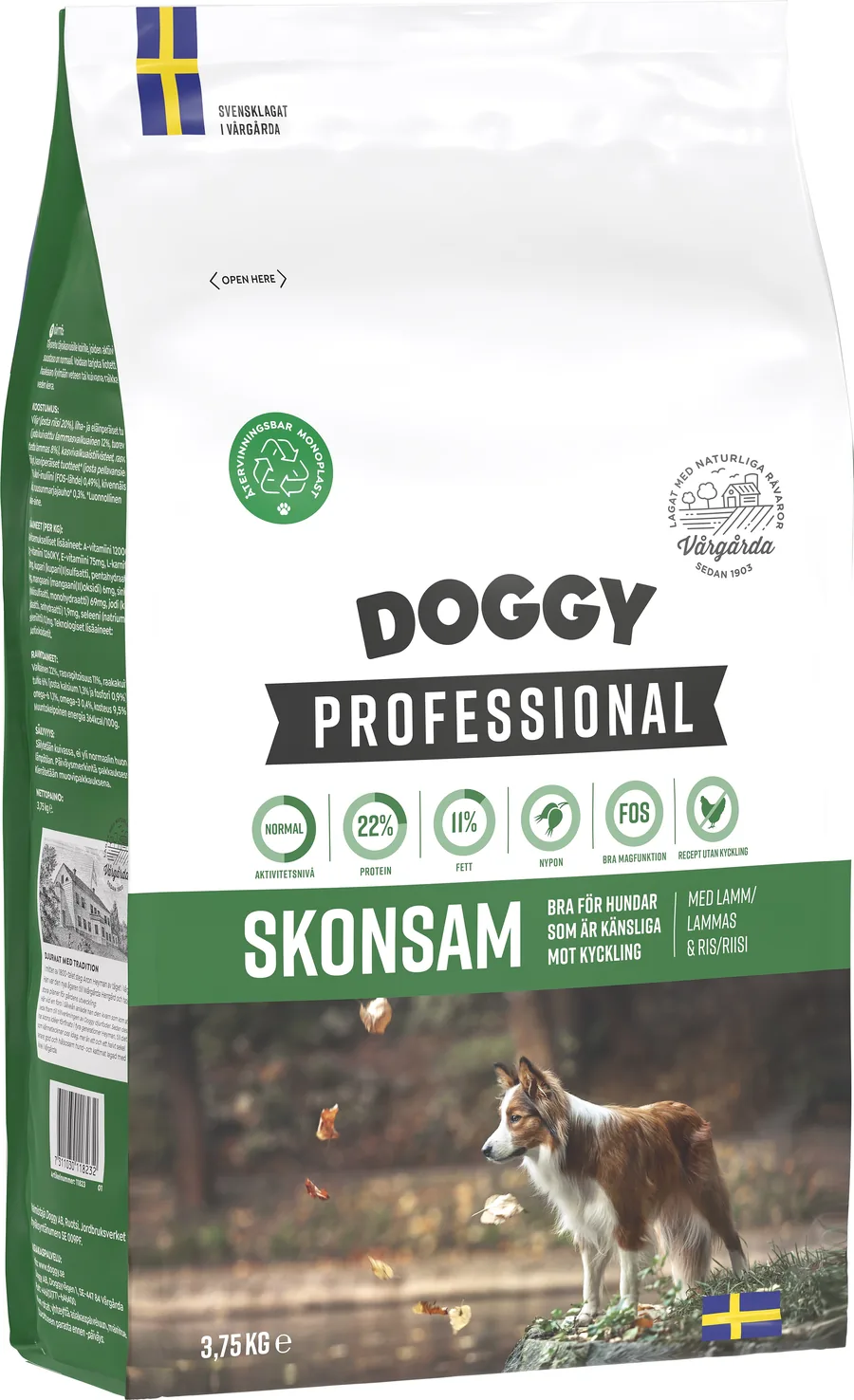 Påse med Doggy Professional Skonsam torrfoder, 3,75 kg