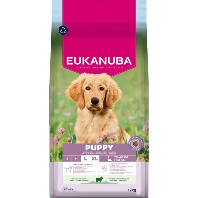 Eukanuba Puppy Large Lamb & Rice 12 kg, foderförpackning