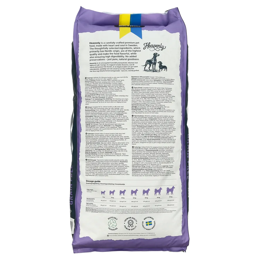 Säck med Heavenly Grain Free torrfoder, 12 kg