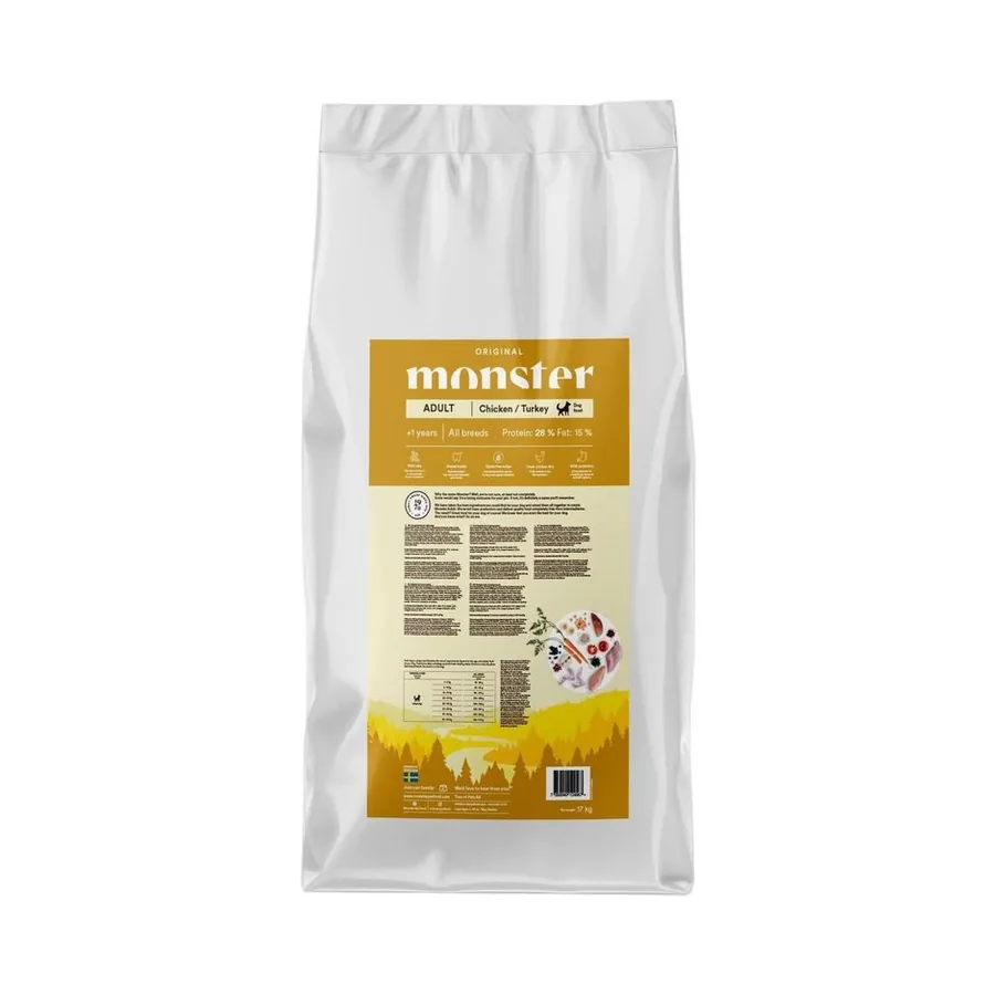 Säck med Monster Original Chicken/Turkey torrfoder, 17 kg